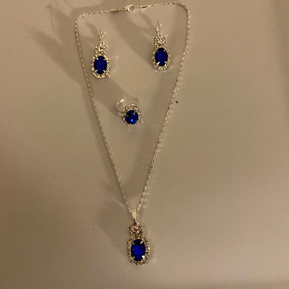 Blue and Silver Necklace with Gemstone Pendant